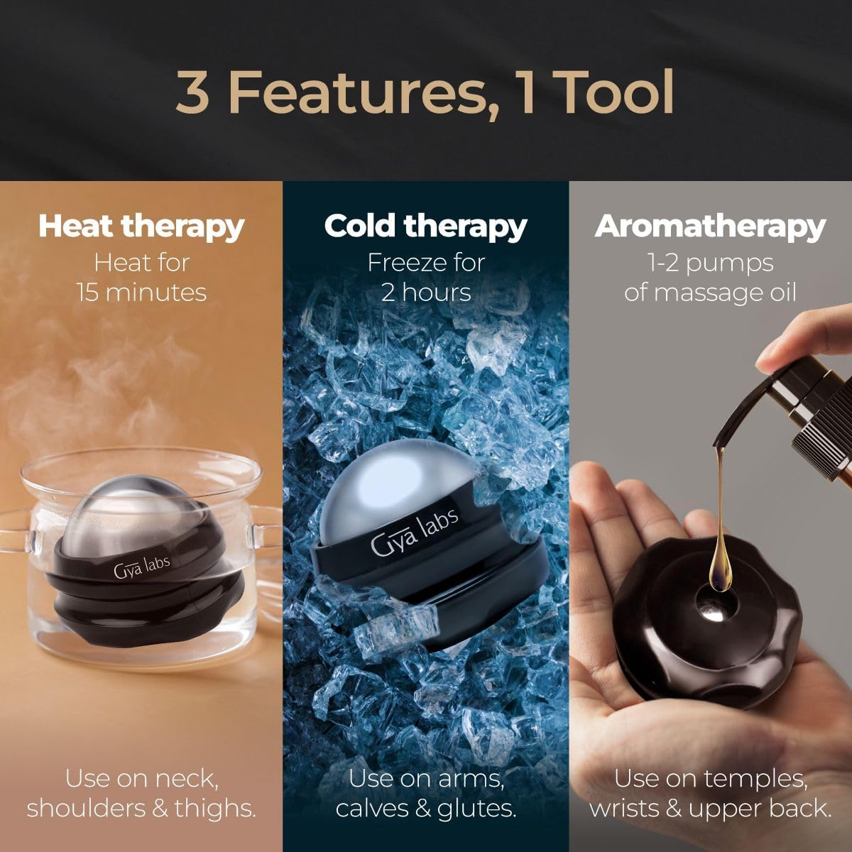 Gya Labs Cold Massage Roller Ball - 3-in-1 Recovery Tool for Cryotherapy, Heat Therapy & Aromatherapy - Massage Ball for Back - Muscle Roller Ball for Massage Oil - Massage Ball Roller for Face & Cold Therapy Ball