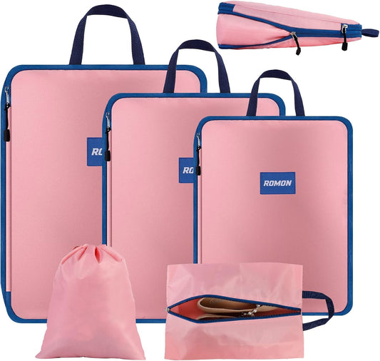 Romon Compression Suitcase Organizer Set, 5 Pieces Packing Cubes Compression, Space-Saving Suitcase Organizer for Clothes, Shoes, Underwear
