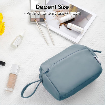 Narwey Large Women Makeup Bag Wide-Open Make up Bag Travel Cosmetic Organizer Toiletry Bag for Cosmetics Toiletries Accessories (Greyish Blue)