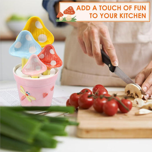 Mushroom Measuring Spoons, Measuring Spoons Set Kitchen Measuring Spoons Mushroom Decorative Kitchen Utensils Kitchen Utensils Ceramic Baking Mushroom Theme Gadgets