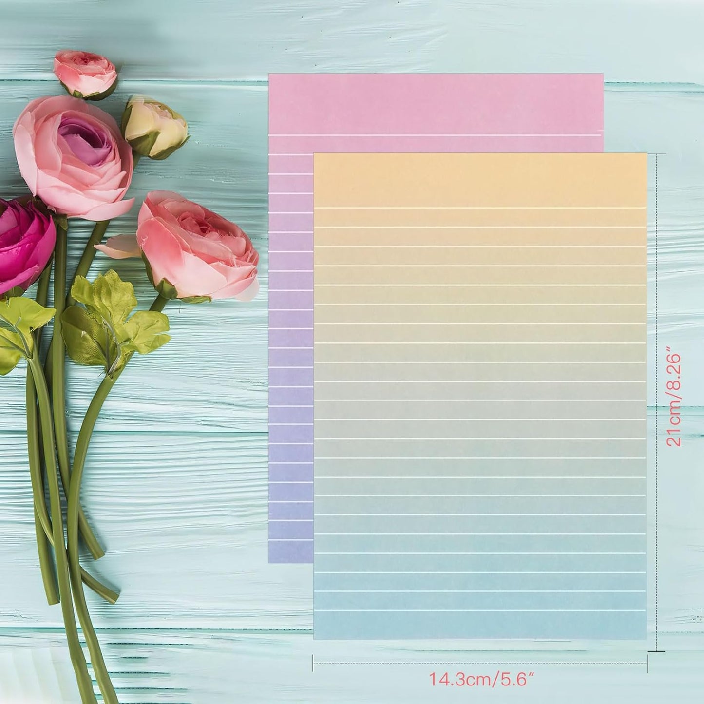 KSIWRE Watercolor Stationery Set with Envelopes, 16 Lined Paper Sheets + 8 Envelopes, Gradient Colors Stationery Paper for Writing Letter Poems Invitations Best Wishes