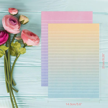 KSIWRE Watercolor Stationery Set with Envelopes, 16 Lined Paper Sheets + 8 Envelopes, Gradient Colors Stationery Paper for Writing Letter Poems Invitations Best Wishes