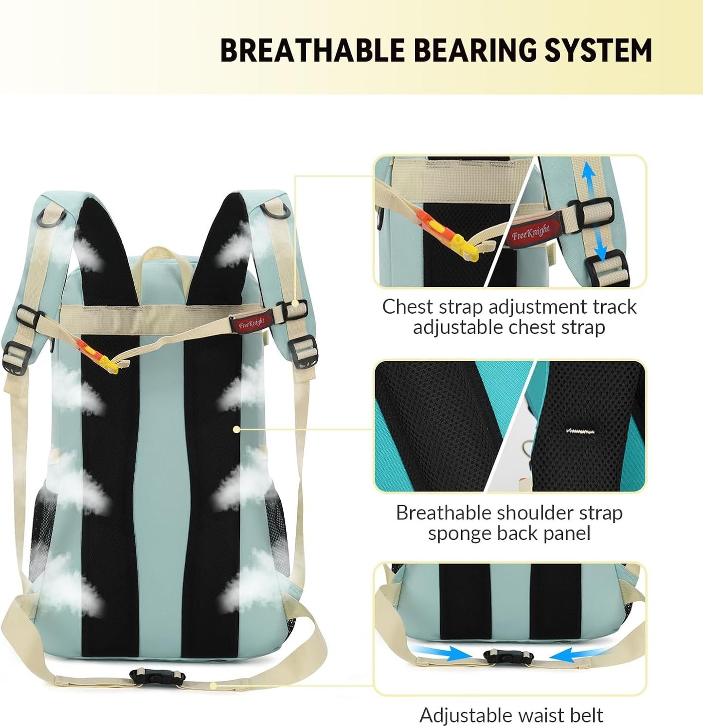 Bseash 40L Waterproof Hiking Camping Backpack with Rain Cover, Lightweight Outdoor Sport Travel Daypack for Climbing Skiing