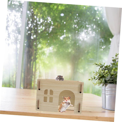 YARNOW Small Animal Hideout Villa Wooden Home for Hamster Guinea Pig Chinchilla Rat Mouse Gerbil Bunny Stylish and Secure Hideaway Feeding Watering Station