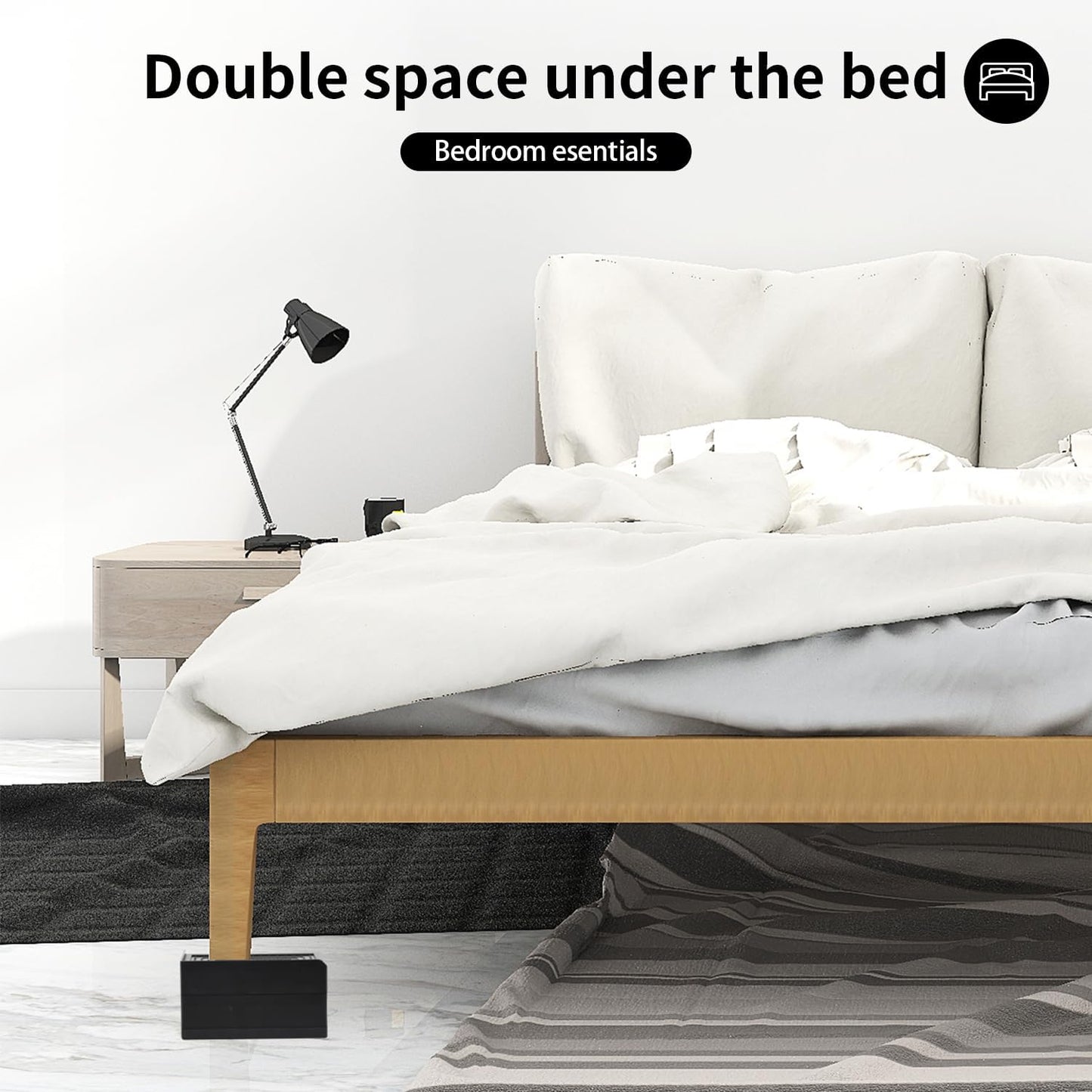 LUCKYQTQH Bed Risers Adjustable Furniture Risers Heavy Duty，Rectangle Bed Risers 3 Inches，Desk Risers for Sofa Couch Bed Frame ，Supports Up to 3000 lbs (4 Piece Set)