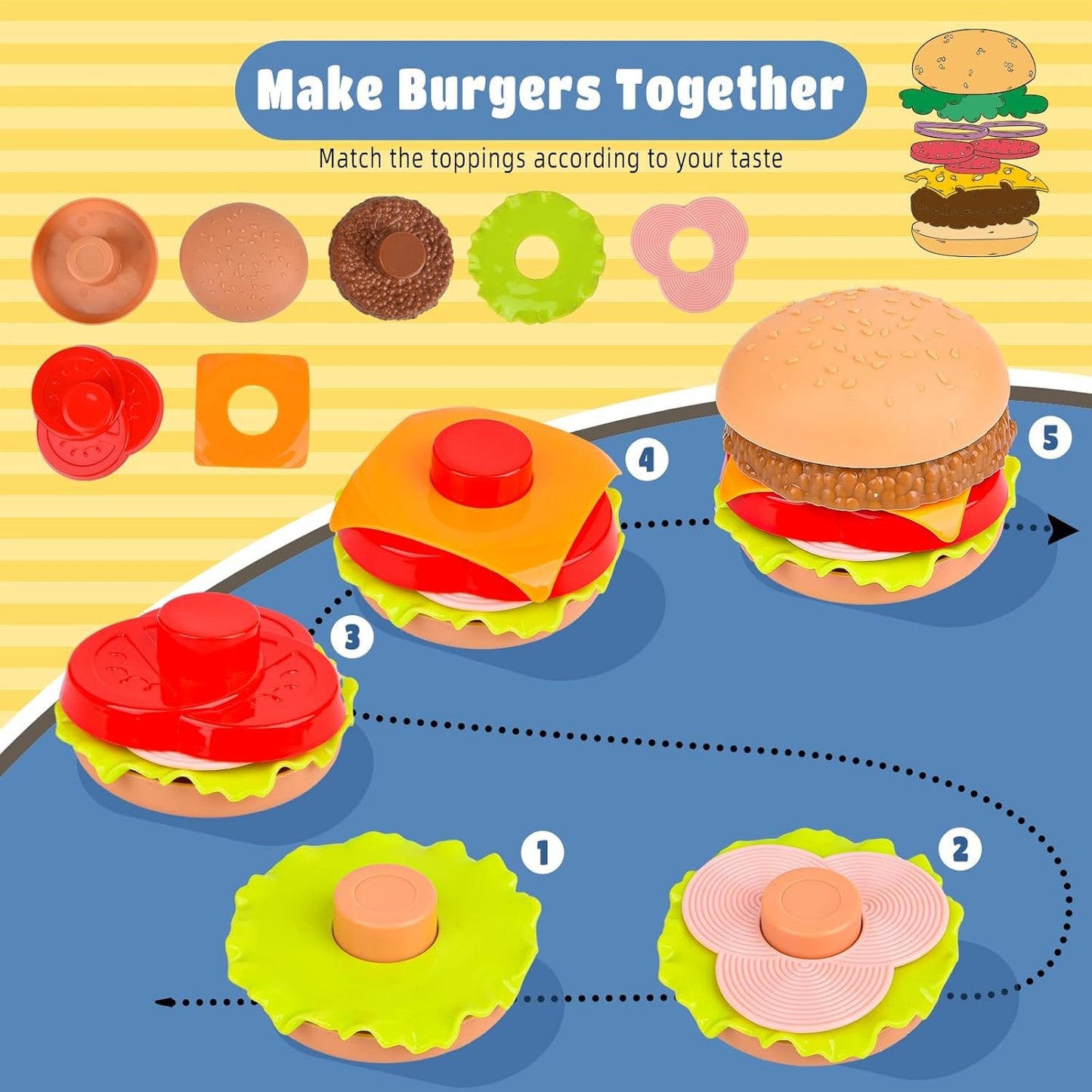 12PCS Pretend Play Food Set,Play Fast Food Toys for Kids with Take Apart Burger and Hot Dog Plastic Food Toy,Play Kitchen Accessories Role Play Toys Gift for Kids Toddler Boys Girls