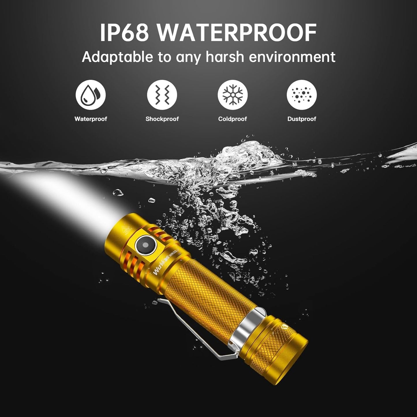 Wurkkos Flashlight WK03-1800 High Lumen Flashlight,LED 90CRI 217M 6000K IP68 Waterproof LED Flashlight with Diffuser,EDC Pocket Flashlights 5 Modes for Camping,Home,Emergencies