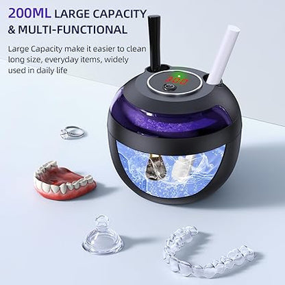 Ultrasonic Retainer Cleaner, Retainer Cleaner for Dentures, Mouth Guards, Braces, Toothbrush Heads, Jewelry with UV-C Cleaner, 45kHz Ultrasonic, 4 Mode Ultrasonic Cleaner Machine (Black)