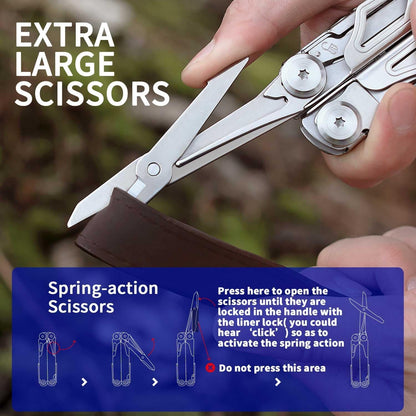 ROCKTOL Multitool, 29-in-1 Multitool Pliers with Replaceable Wire Cutters and Saw, Heavy-Duty Stainless Steel Multitool Set and Nylon Sheath for Camping Survival Gifts for Man