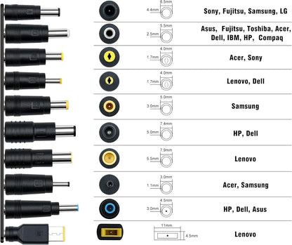 USB C to DC Adapters 10PCS Power Plug Kit, Universal Charger Supply 100W PD Power Cable & 5.5x2.1mm Round Barrel Jack for Sony Toshiba Samsung Acer Asus Lenovo Dell HP Laptop Charging Connector Tips