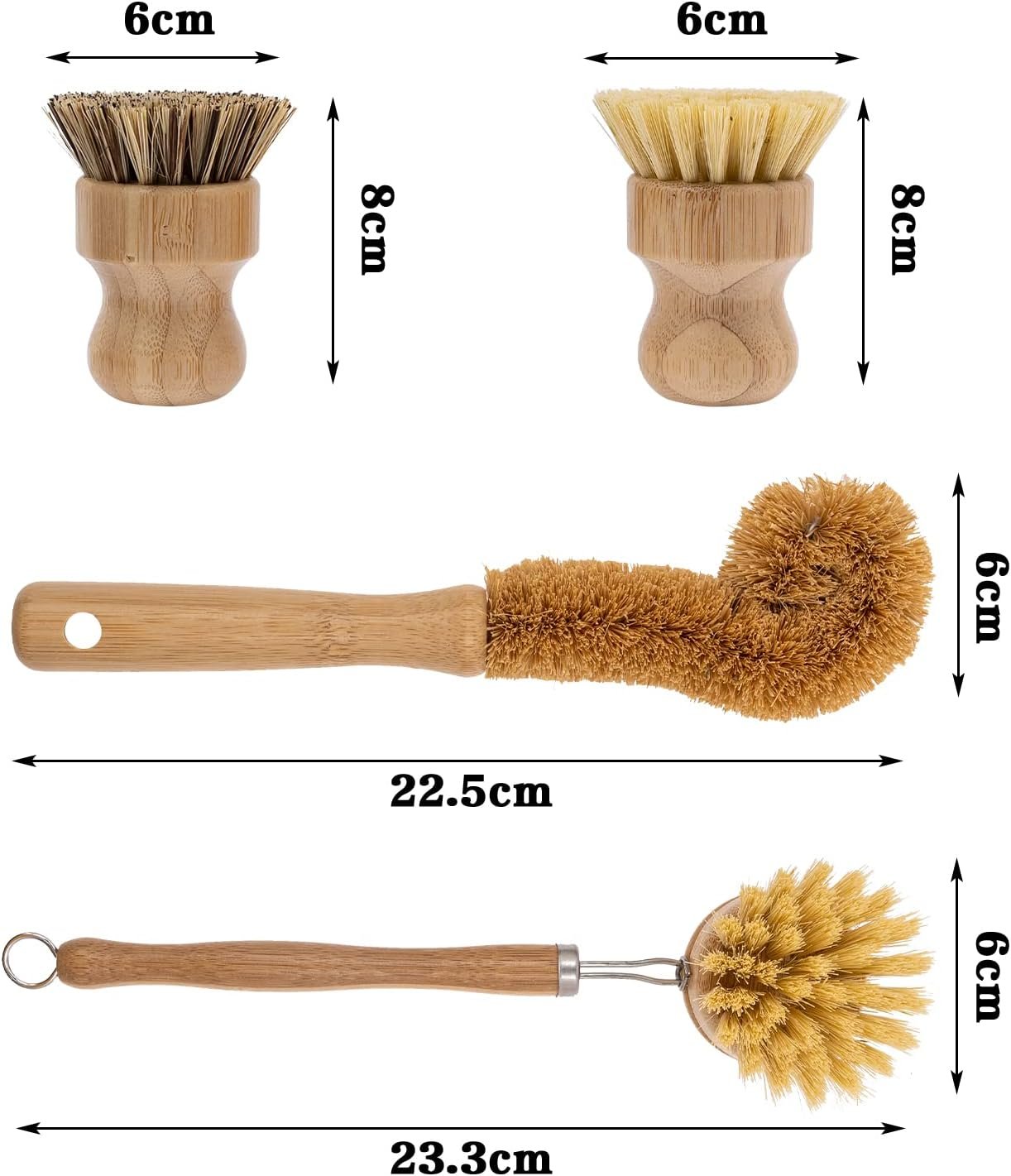 4 Pieces Bamboo Scrub Brush Eco-Friendly Kitchen Cleaning Brush Set Mini Pot Brush Natural Bamboo Dish Scrubber with Bamboo Handle for Kitchen Cleaning Dishes Pots Pans