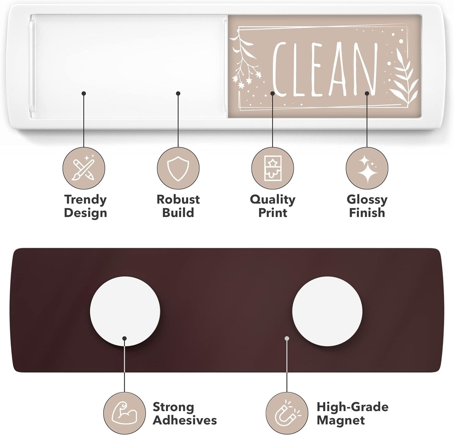 Stylish Dishwasher Magnet Clean Dirty Sign - 2" by 7" - Ideal Clean Dirty Magnet for Dishwasher and Kitchen Organization - Lovely Kitchen Gadgets/Accessories