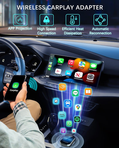 Wyxron Adattatore Carplay Wireless, 2025 Dongle Wireless CarPlay Stabile Con Usb C/A 5.8ghz Wifi per Oem da Carplay Cablato a Wireless Plug&Play, Compatible with Cars from 2015 & iPhone iOS 10+
