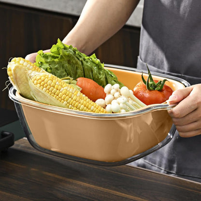 2 Tier Food Washing Colander, Fruit and Veggie Washer Colander, Multifunctional Kitchen Strainer Tool, Thickened Food Prep Salad Washing Tool for Kitchen (Beige, Yellow, Green)