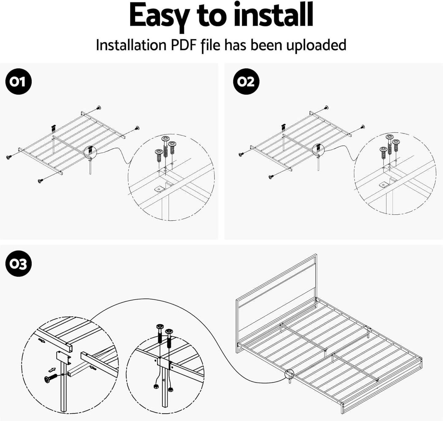 Artiss King Metal Bed Frame with Headboard(Base Only), Metal Platform Bed with Easy Assembly, 300kg Capacity Heavy-Duty Metal Slats with Under Bed Storage for Master Bedroom/Guest Room, Black