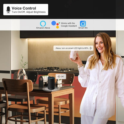 6pack 12inch Dimmable LED Under Cabinet Light Kit, 2700K to 6000K Smart LED Under Counter Lighting Fixture, Compatible with Alexa, Google Assistant, for Kitchen, Pantry, Shelf (Black)