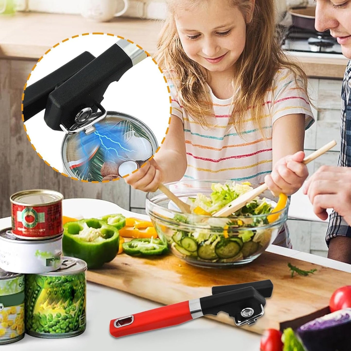 MWZBTG Aprisinatore a mano, apriscatole per portatile - Il manuale per impieghi pesanti può aprire | Acciaio inossidabile gadget facili, manico ergonomico utensili da cucina taglio liscio