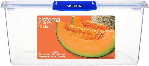 Sistema KLIP IT PLUS Food Storage Containers | 10 Litre Rectangle | Stackable & Airtight Fridge/Freezer Food Box with Lid | BPA-Free Plastic