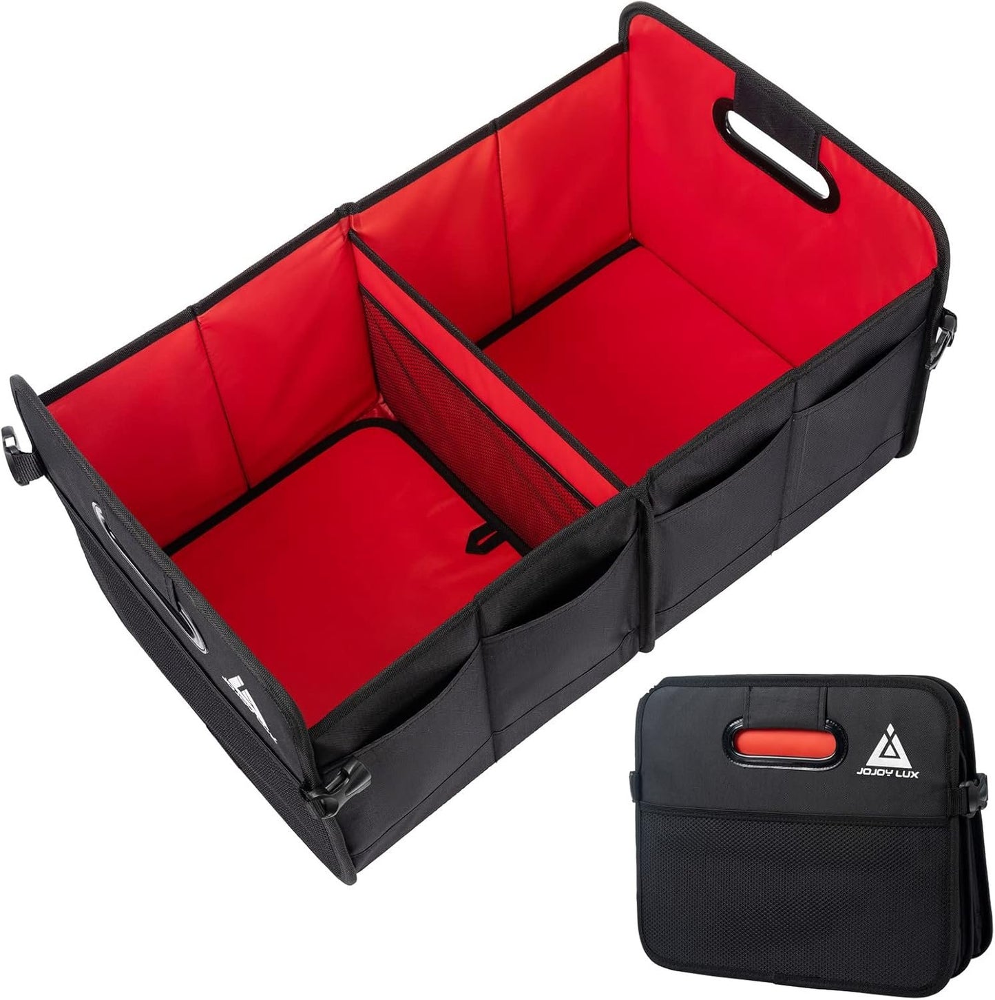 JOJOY LUX Car Trunk Organizer with Multi Compartments - Automotive Collapsible Cargo Containers with 11 Pockets & Reinforced Handles, Vehicle Grocery Organizer Bin Caddy Bag for SUV Van Truck