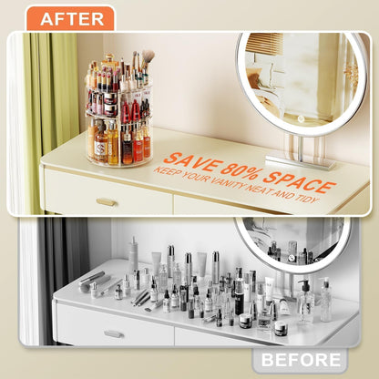 Auxmir 360° Rotating Makeup Holder, Multifunctional Makeup Organizer, Cosmetic Organizer 9 Adjustable Shelves, Large Capacity, Suitable for Cream Perfume Makeup Brushes (Transparent)