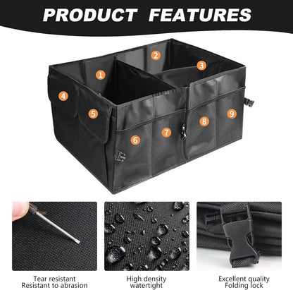 Car Trunk Foldable Multi-Compartment Car Organizer With Removal Lid Foldable Trunk Organizer For Suvs & Sedans Sturdy Car Organization For Car Accessories (Black)