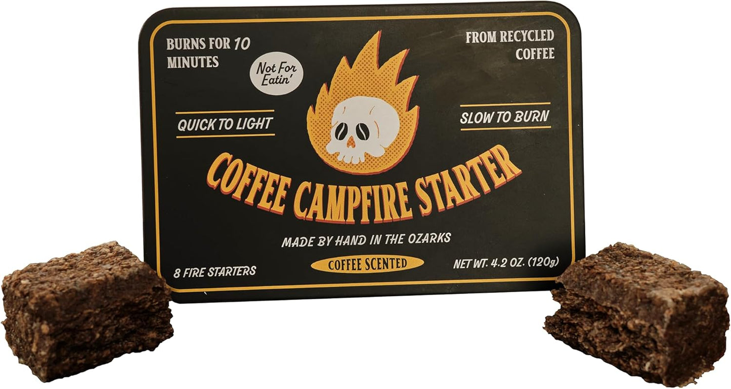 Coffee Campfire Starter, All-Natural Fire Starter Made from Recycled Coffee for Outdoor Campfires, Outdoor Firepits, Indoor Fireplaces, Charcoal and Wood Grills - 1 Count (8 Starters)
