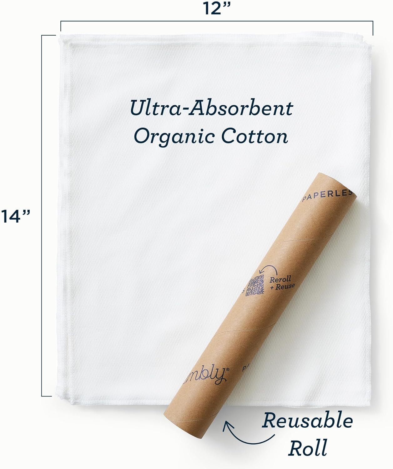 Esembly Paperless Towel Roll - Reusable Kitchen Towels 12-Pack Washable Cotton with Laundry Bag & Hook - Zero-Waste, Absorbent, Washable Eco Hill
