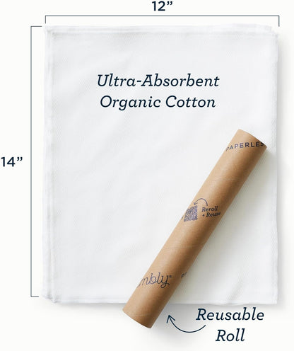 Esembly Paperless Towel Roll - Reusable Kitchen Towels 12-Pack Washable Cotton with Laundry Bag & Hook - Zero-Waste, Absorbent, Washable Eco Hill