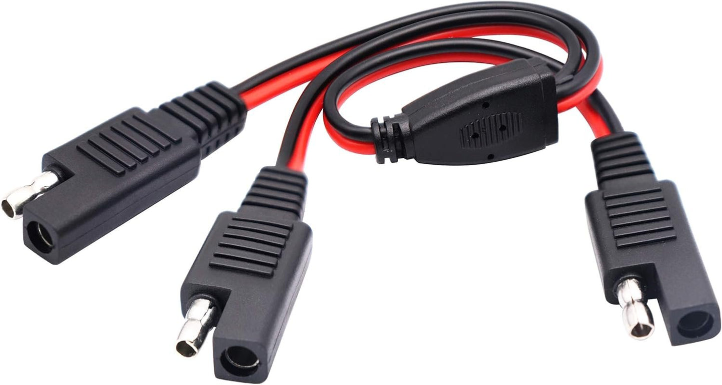 AAOTOKK SAE Y Splitter Adapter Cable 1 to 2 DC Power Automotive Extension Cable 2 Pin Quick Connect Disconnect Plug Connector 18AwG Wire for Solar Panel Charging (30cm-Red Black)