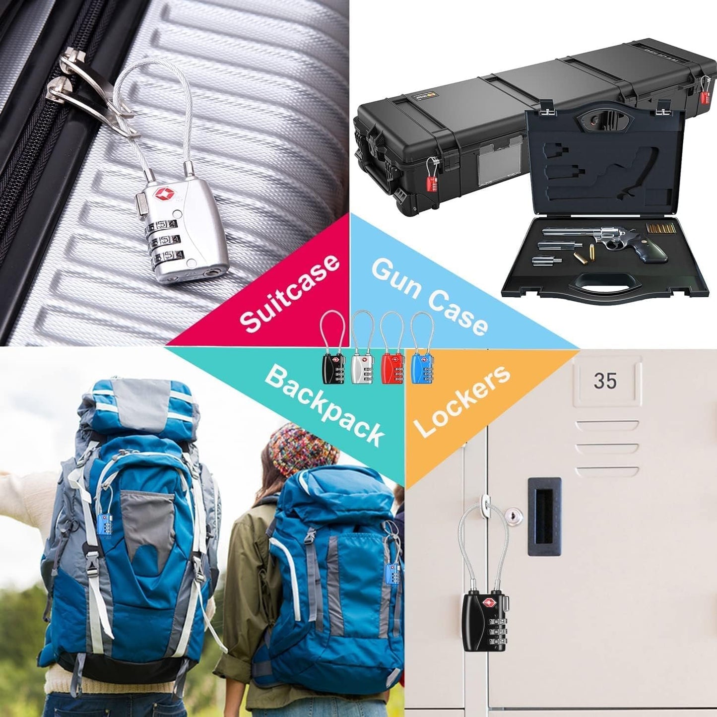 Luggage Locks 2 Pack, TSA Cable Travel Lock, Safe Padlock for Gym, School, Suitcases, Baggage, Small Cabinets, Computer Bags