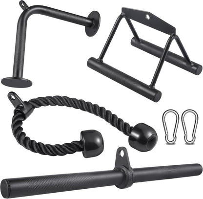 Workout Cable Machine Attachment for Home Gym, SERTT LAT Pulldown Attachments, Cable Accessories for Weight Training, Straight Pull Down Bar, Tricep Rope, Double D Row Handle