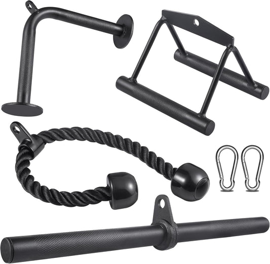 Workout Cable Machine Attachment for Home Gym, SERTT LAT Pulldown Attachments, Cable Accessories for Weight Training, Straight Pull Down Bar, Tricep Rope, Double D Row Handle