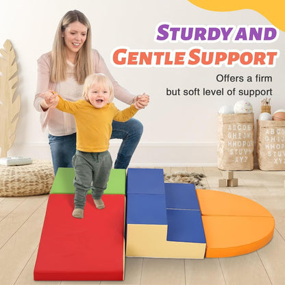 TODIBY 6-Piece Set Soft PU Leather Baby Climbing Toys for Toddlers, Foam Blocks Climber Play Equipment, Indoor Climb and Crawl Activity Play Set (Classic Color)