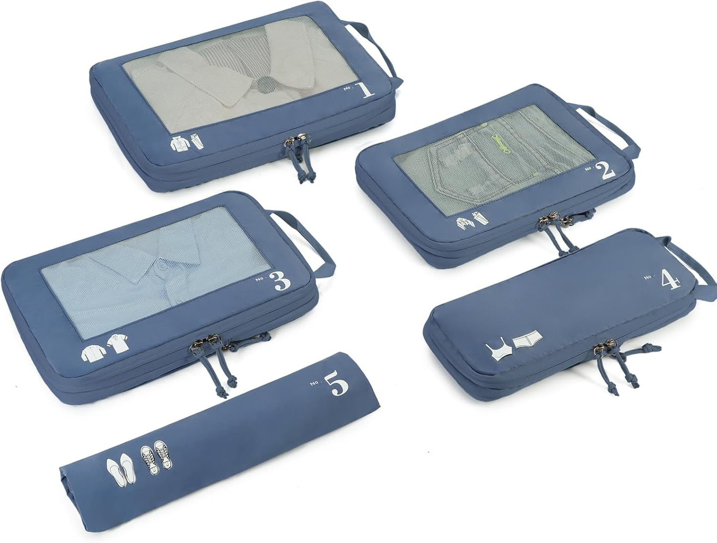 ECOHUB 5 Pieces Organizer Suitcase Compression Space-Saving Travel Accessories Useful Packing Cubes Set Organizer Travel Bags Travel Essentials Kit Air Travel (Pure Blue)