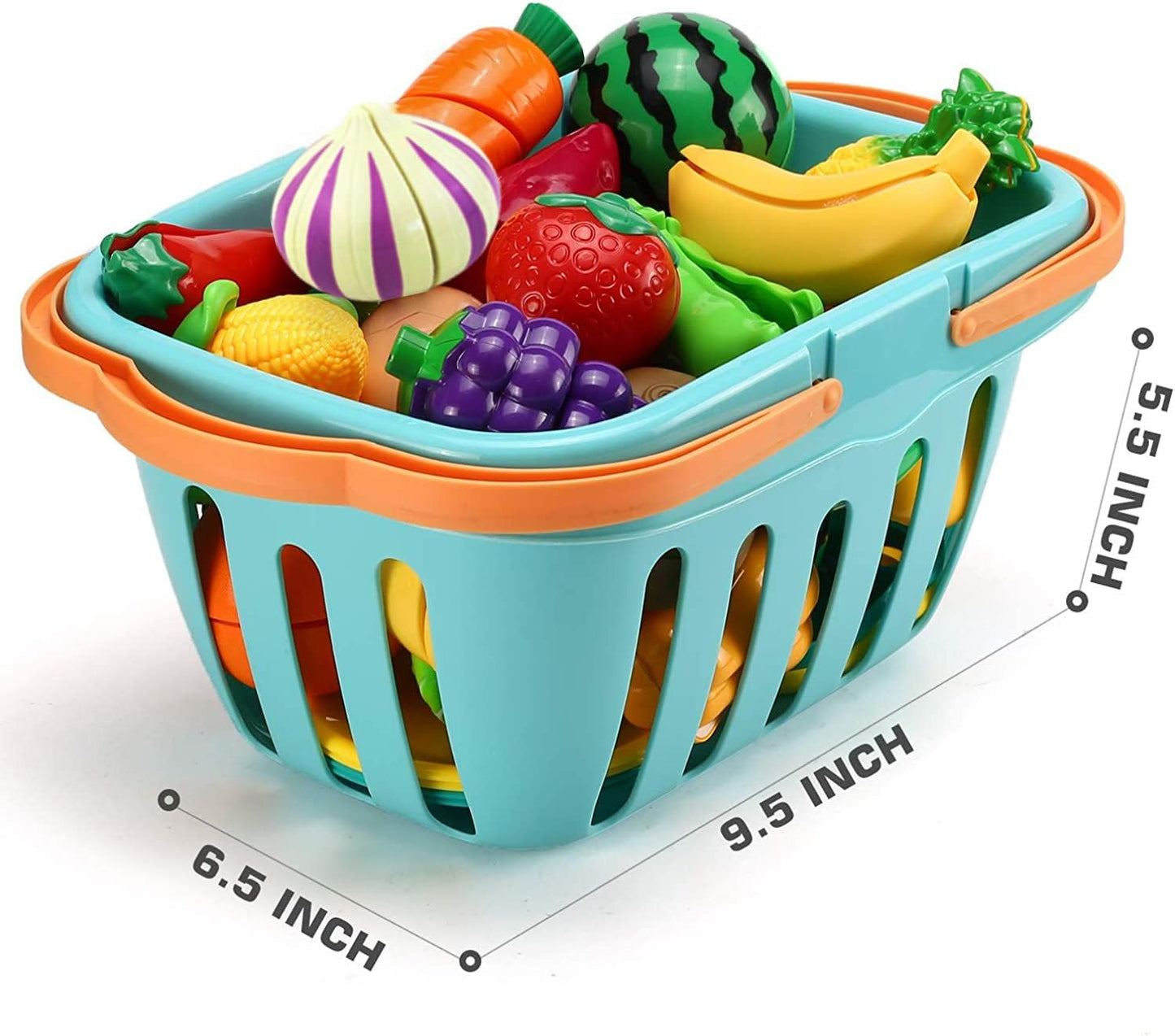 Uandhome 30 Pcs Cutting Play Food Toy for Kids Kitchen Pretend,Cooking Fruit &Vegetables Accessories with Shopping Storage Basket,Mini Dishes and Utensils for Baby Children Educational Toy,Birthday