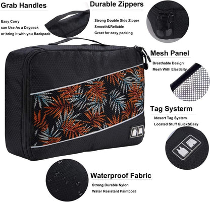 Komugi 8 Set Packing Cubes - Waterproof Mesh Travel Luggage Packing Organizer (Black&gray)