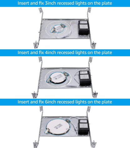TORCHSTAR New Construction Mounting Plate, 3/4/6 Inch LED Recessed Lighting Kits, Compatibility Upgrade, Extendable Hanger Bars, Shallow Recessed Light Housing, Pack of 6
