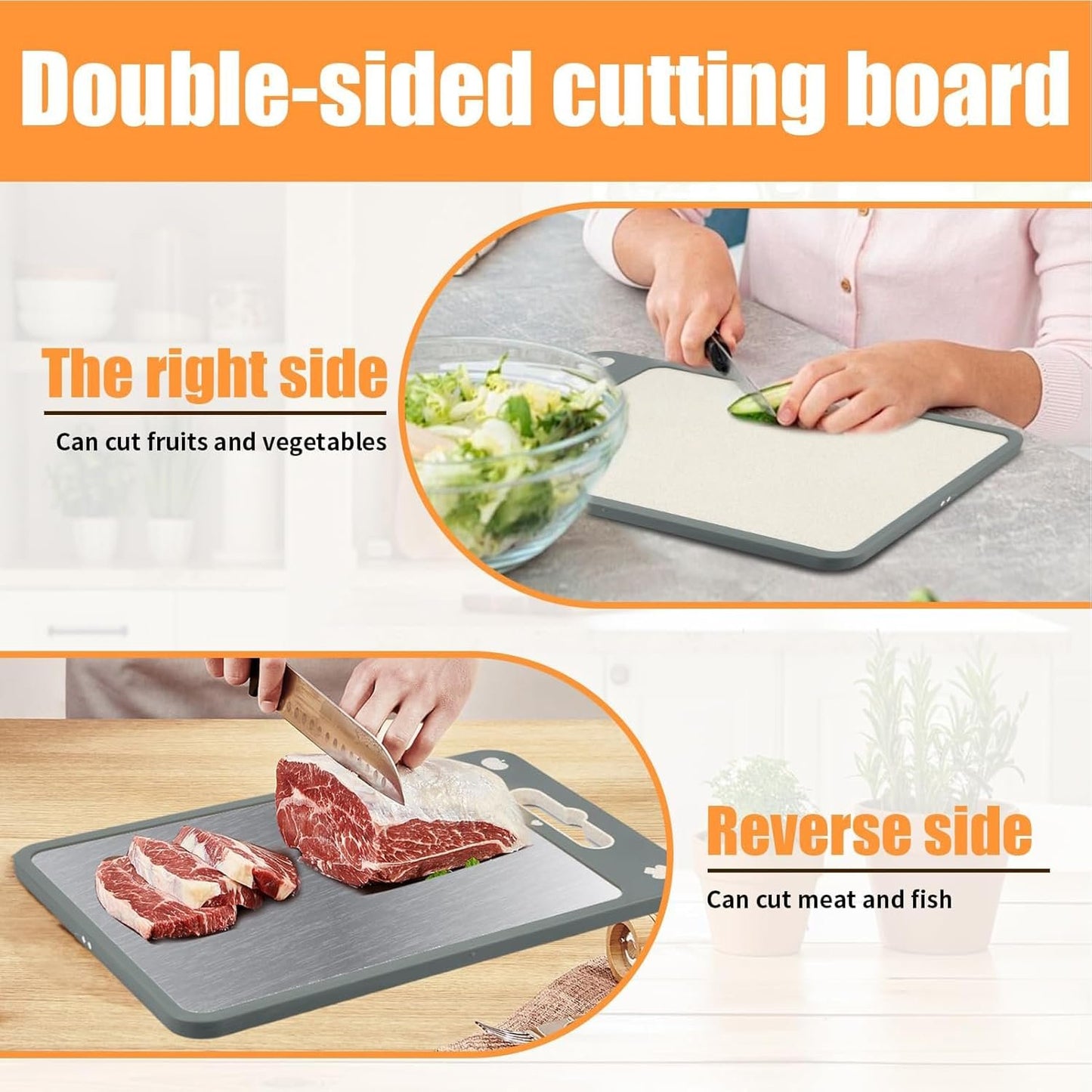 Stainless Steel Cutting Board - Chopping Board | Cutting Boards for Kitchen | Kitchen 2-Sided Cooking Chopping Board | Chicken Beef Tomato Oranges Handling Mat Housewife Solution for Dormitory, Picnic