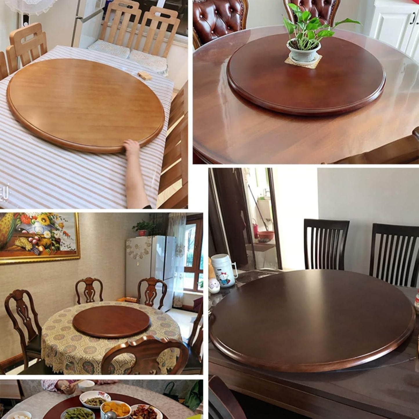 STVAZ Walnut/Red Brown Wooden Dining Table Round Table Turntable Household Rotating Disc Round Table Tabletop Turntable Rubber Wood Table Diameter 70CM 21.5in /80CM/31.8in(Reddish Brown,80CM)