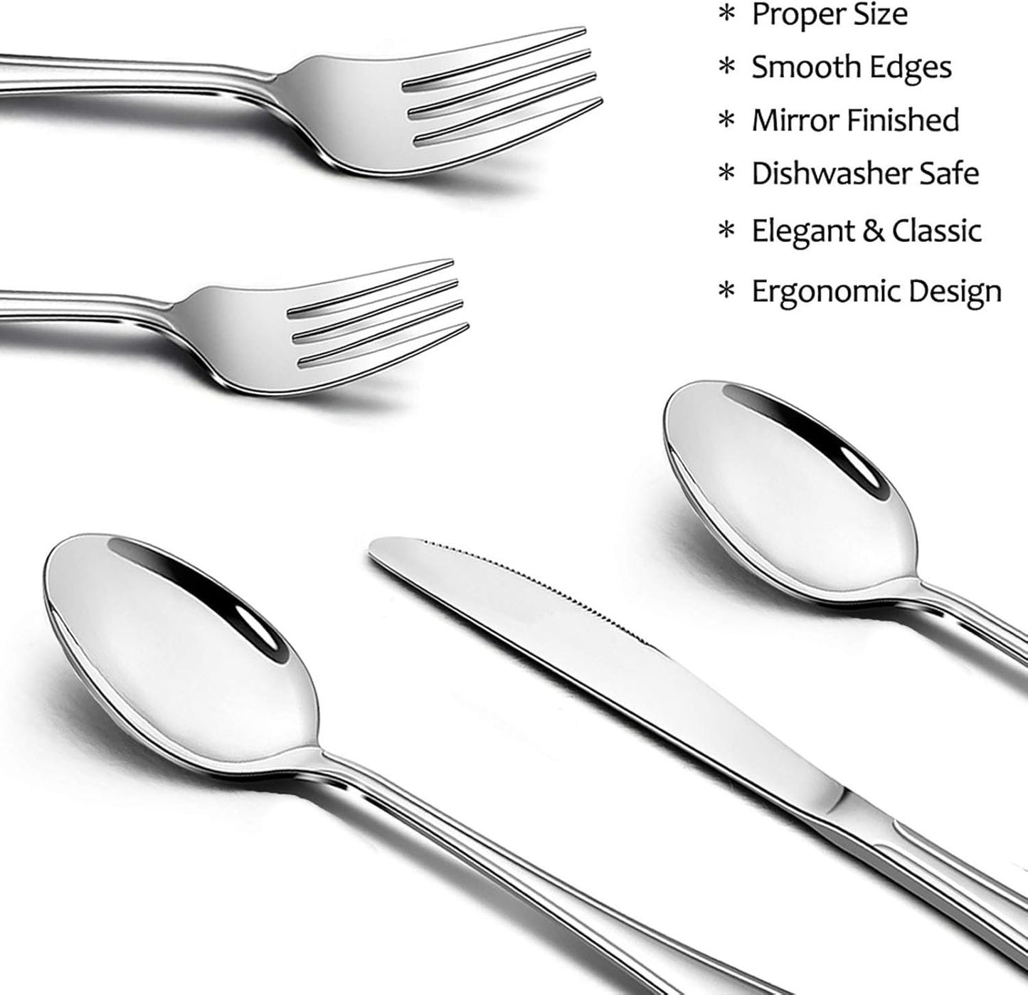 60-Piece Silverware Set, E-far Stainless Steel Classic Flatware Cutlery Set, Eating Utensils for Restaurant Hotel Party, Service for 12, Mirror Finish, Dishwasher Safe