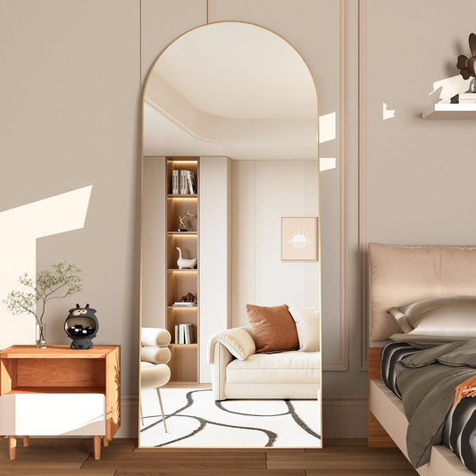 NEUWEABY Arched Floor Mirror 65"x24" Arch Full Length Mirror with Stand Gold Large Wall Mirror Full Body Mirror Standing Hanging or Leaning Against Wall for Bedroom Entry, Living Room