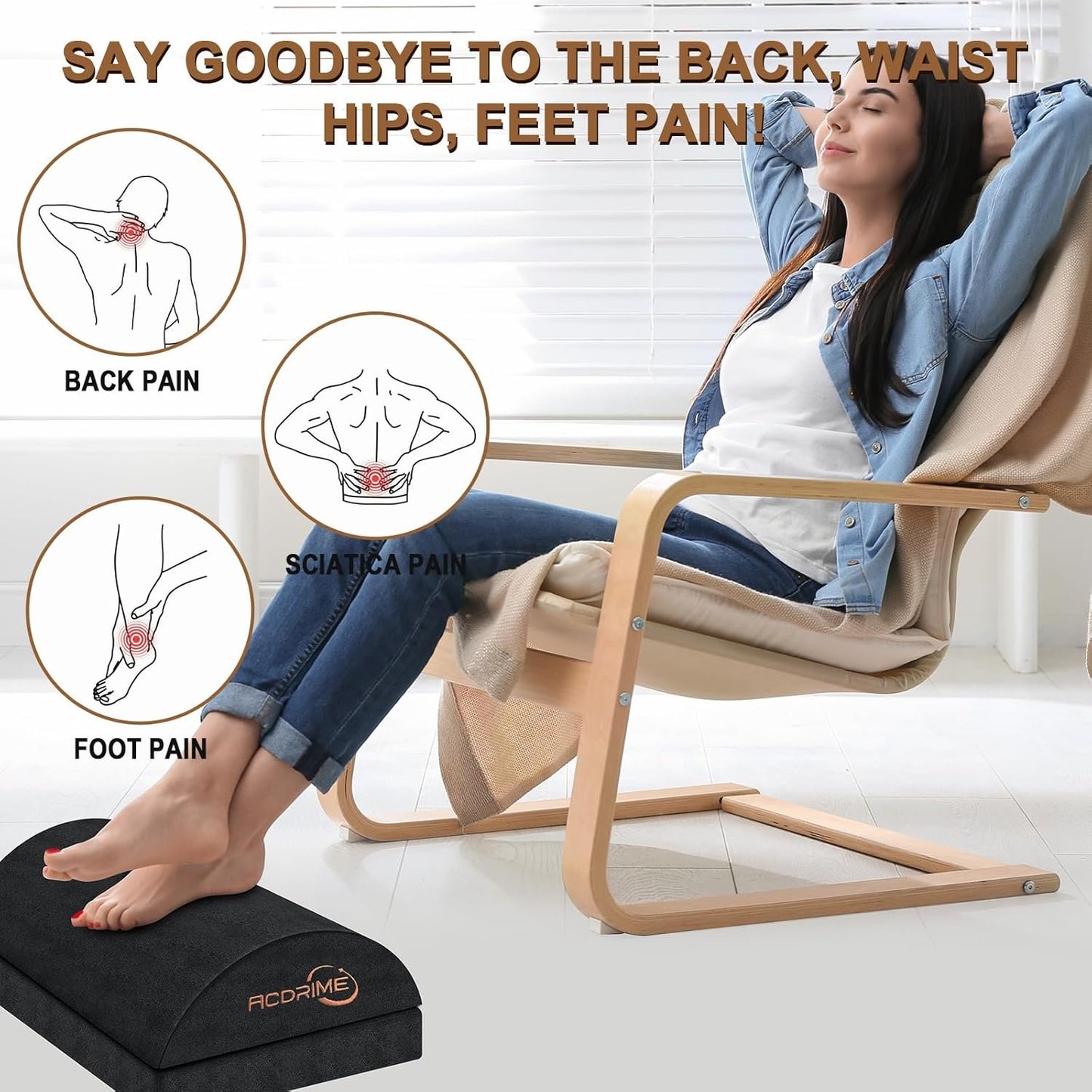 ACDRIME Foot Rest for Under Desk at Work, Under Desks Footrest, Ergonomic 2 Adjustable Heights Footrest, Office Desk Accessories, for Office Desks & Offices Chair - Back & Leg Hip Pain Relief