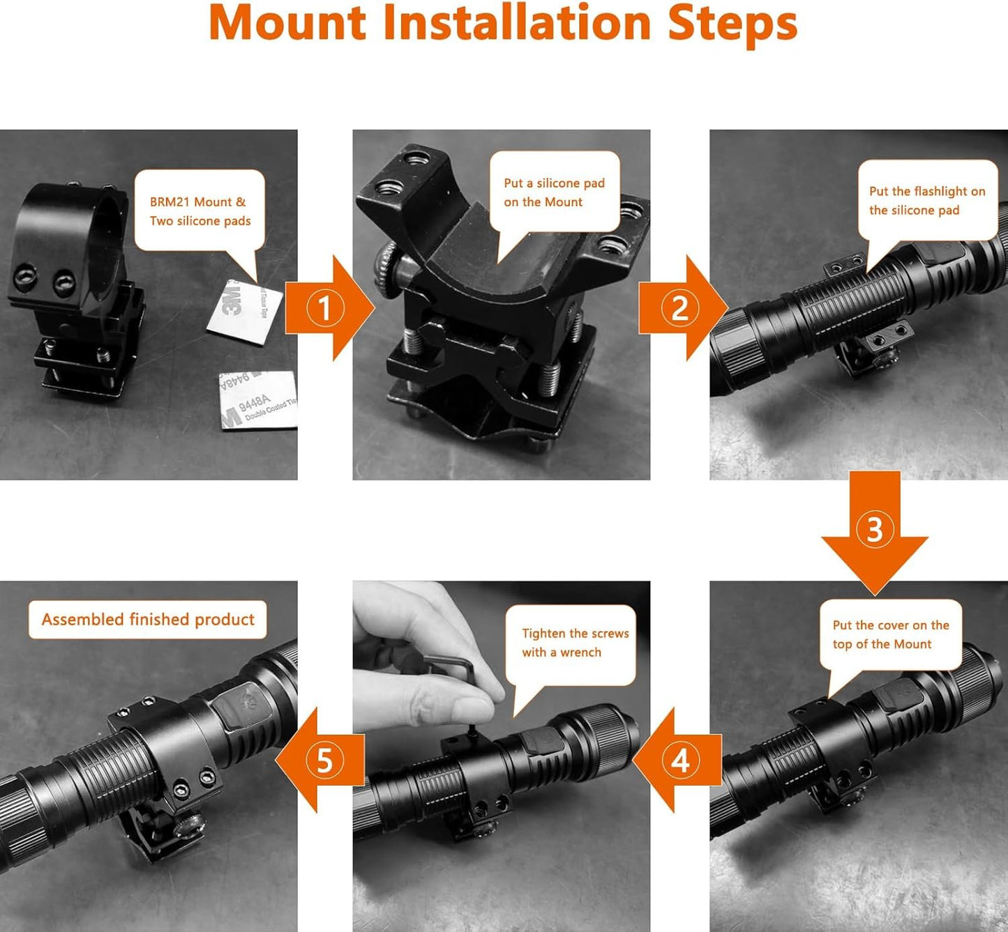 Brinyte BRM21 Flashlight Mount,Suitable for 25.4-30mm Diameter Flashlights, for Tactical Flashlight and Hunting Light