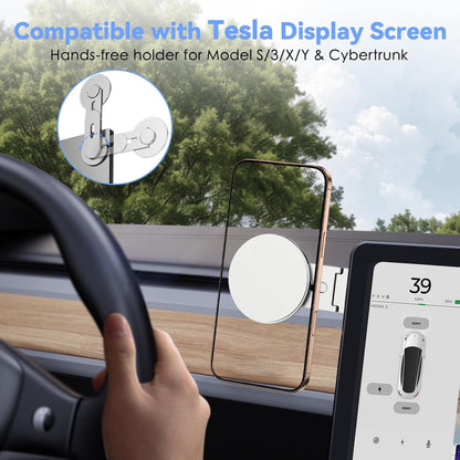CloudValley 3D Rotating Magnetic Phone Stand, Adjustable Continuity Camera Mount Compatible with iPhone MagSafe Series & All Phones, Foldable Holder Bracket for Tesla Laptop Monitor, Silver