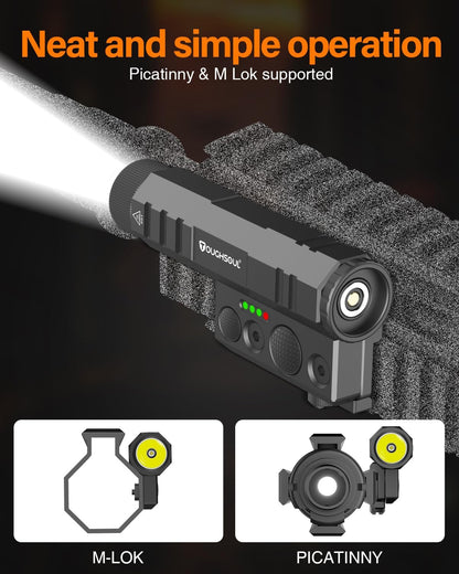 TOUGHSOUL Mlok Tactical Flashlight 2400 Lumen with Momentary Strobe Function, Mlok LED Light with Rechargeable Battery and Battery Level Indicator