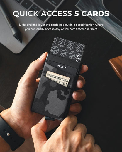 VULKIT Card Holder with Money Pocket Pop Up Wallet RFID Blocking Slim Metal Bank Card Case Holds 5 Cards and Notes