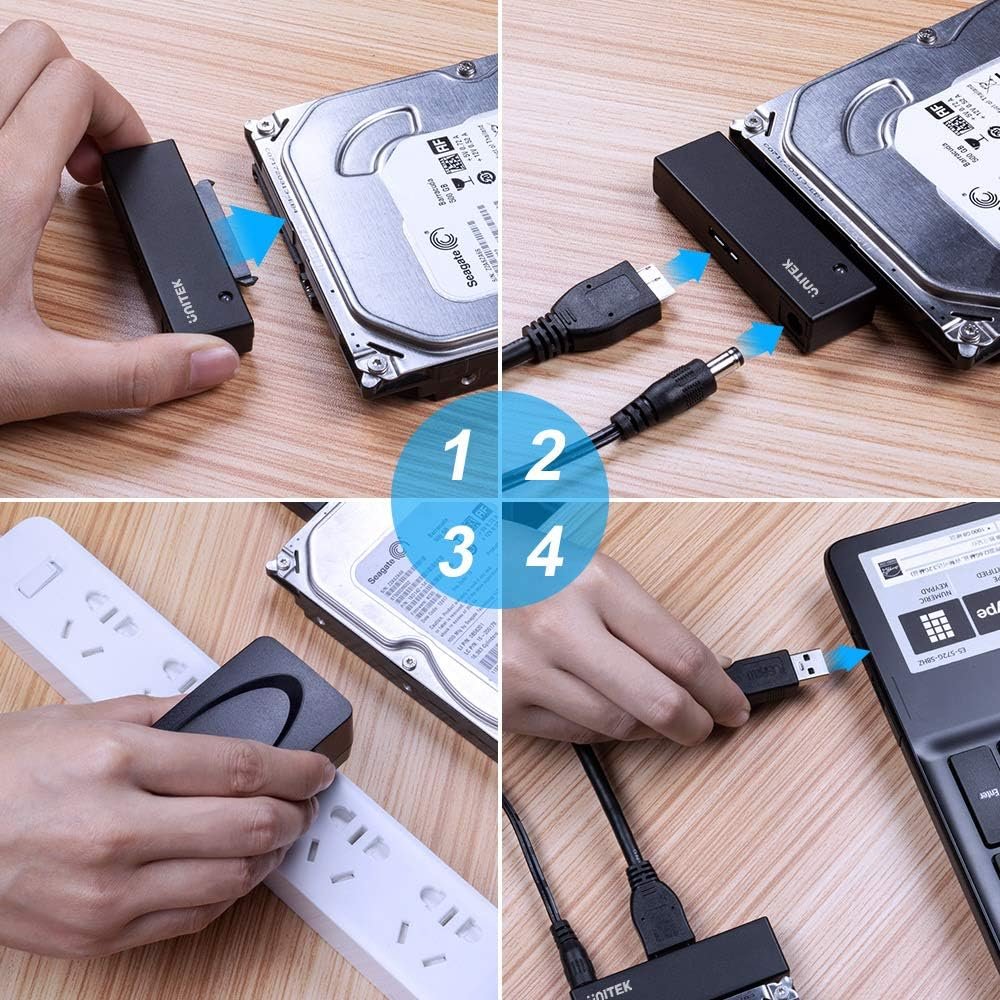 Unitek USB 3.0 to SATA III Hard Drive Adapter Converter Cable for 2.5 3.5 Inch HDD/SSD Hard Drive Disk with 12V/2A Power Adapter, Support UASP Compatible with Optical Drives