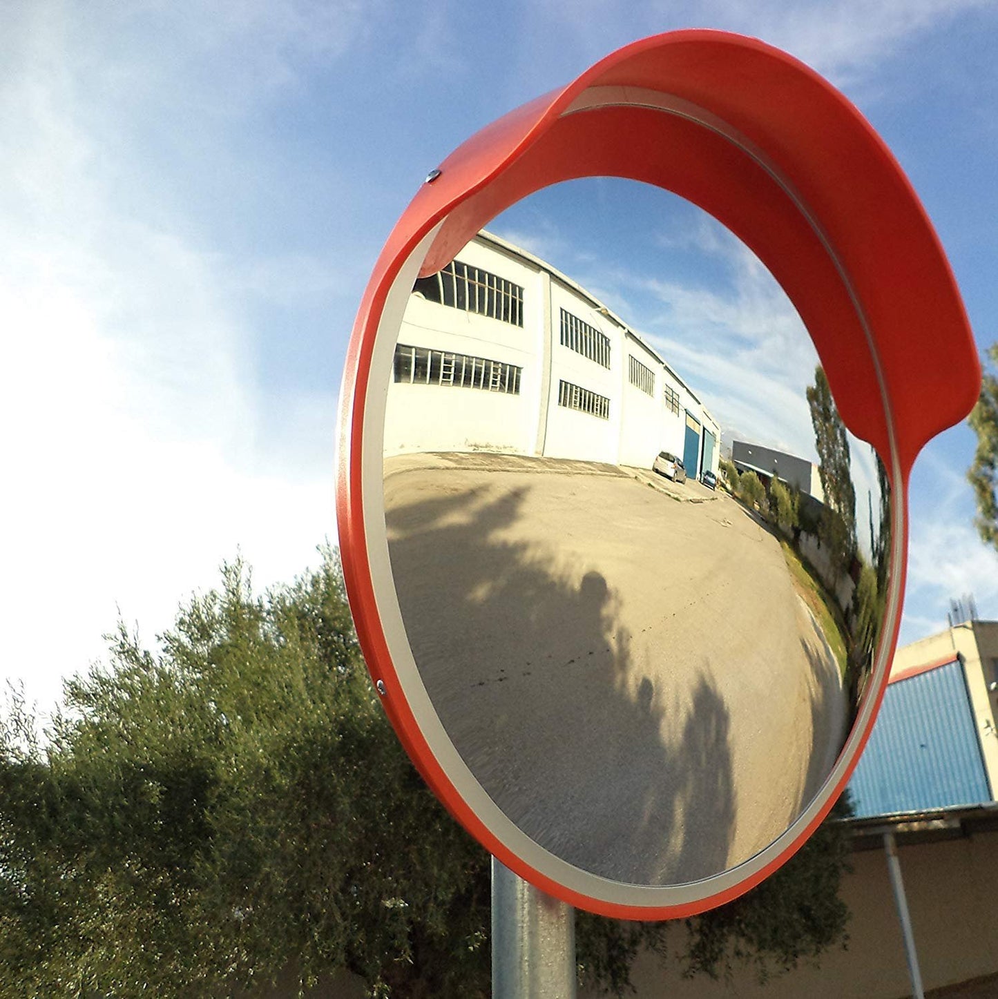 JCM-45o Convex unbreakable traffic mirror, diameter 45cm (18"), for road safety and shop security with adjustable fixing bracket for pole 48 mm (1.5")