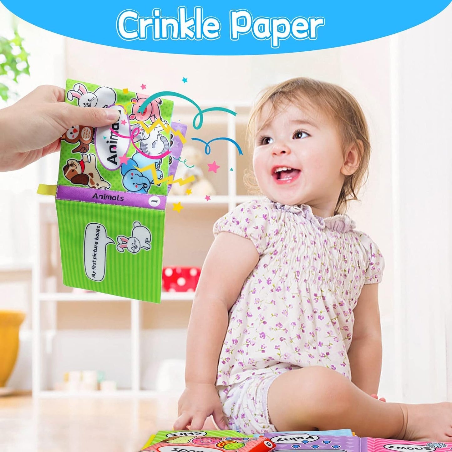 OKOOKO Soft Baby Books 12PCS Soft Cloth Books Bath Books Crinkle Washable Non-Toxic Early Education Preschool Learning Toy for Newborns Babies Infants Toddlers Kids