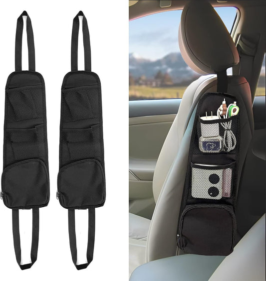 QUICTO 2PCS Car Seat Storage Hanging Bag, Multi-Pocket Side Organizer, Multifunctional Mesh Net Pocket, Can Hold Mobile Phone, Wallet, Glasses, Suitable for Cars, SUVs, Trucks Black